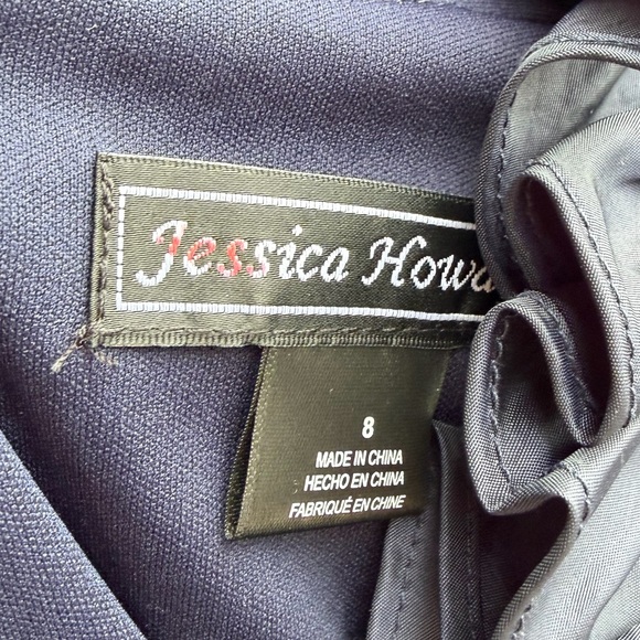 🆕Jessica Howard Navy Fit & Flare Dress Size 8 Ruffle Midi Cocktail Party Elegant - Picture 12 of 14
